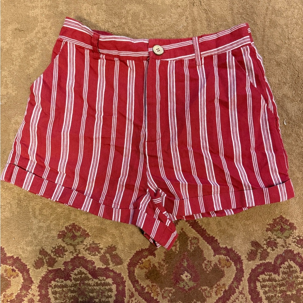 Forever 21 Red and White Striped High Waist Shorts